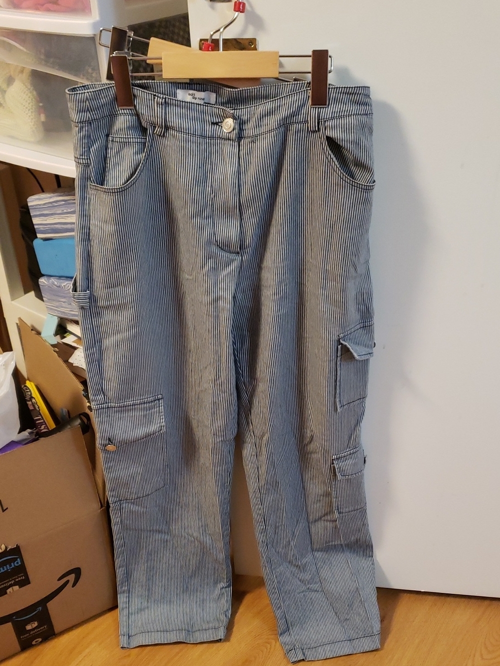 Striped Cargo Wide-Leg Women’s Jeans - Blue